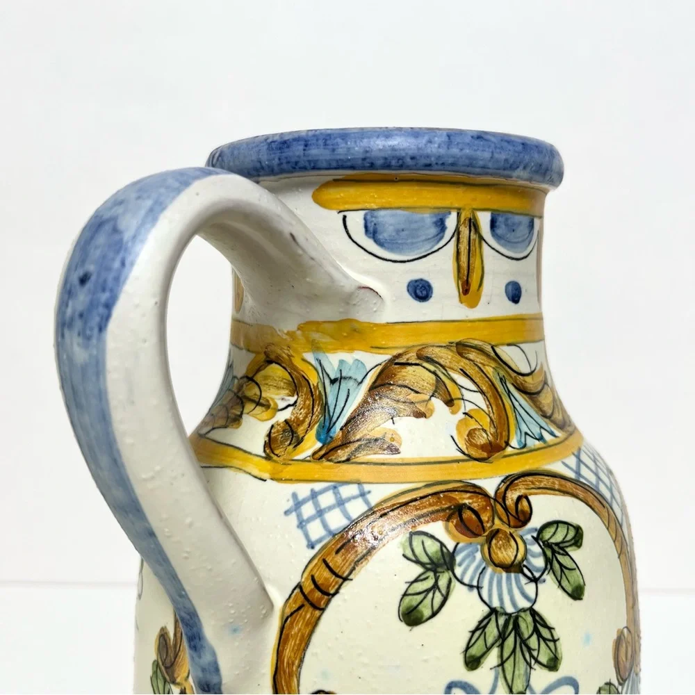 Vintage Handpainted Pottery Pitcher Jug Olaria De Almancil Algarve Portugal